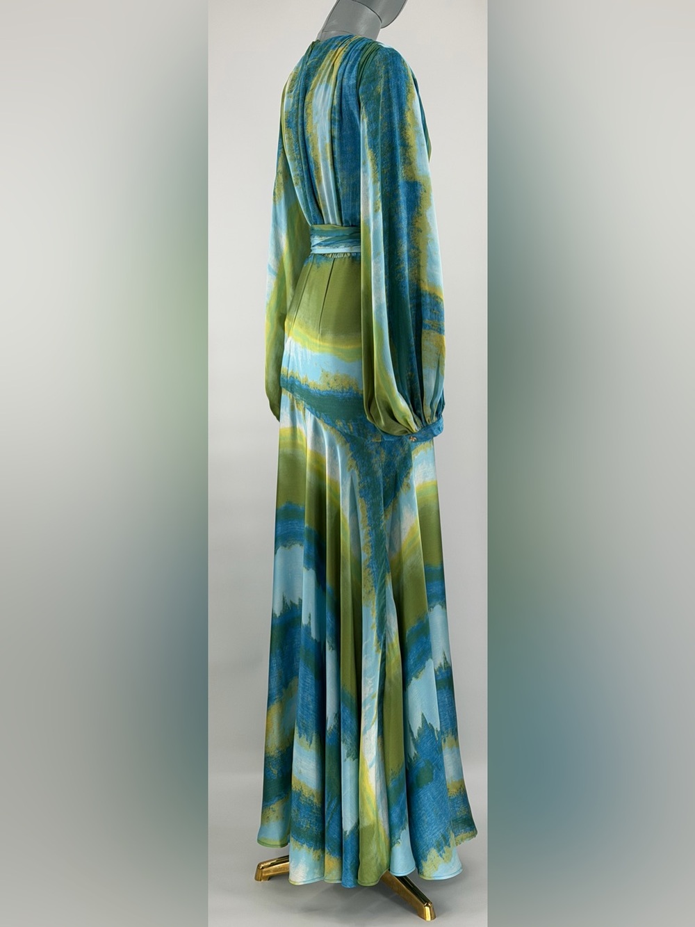 🆕 BRONX & BANCO 🧿 NWOT Coastal Carmen Belted Fringe Gown, Blue - Sz XS US 2 - Picture 7 of 16